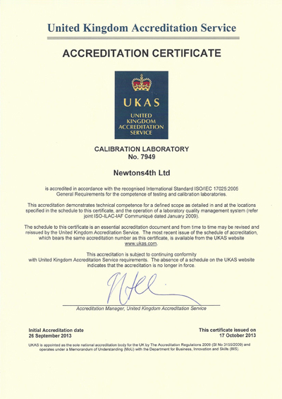 N4L UKAS ISO17025 Power Calibration Certificate 2013